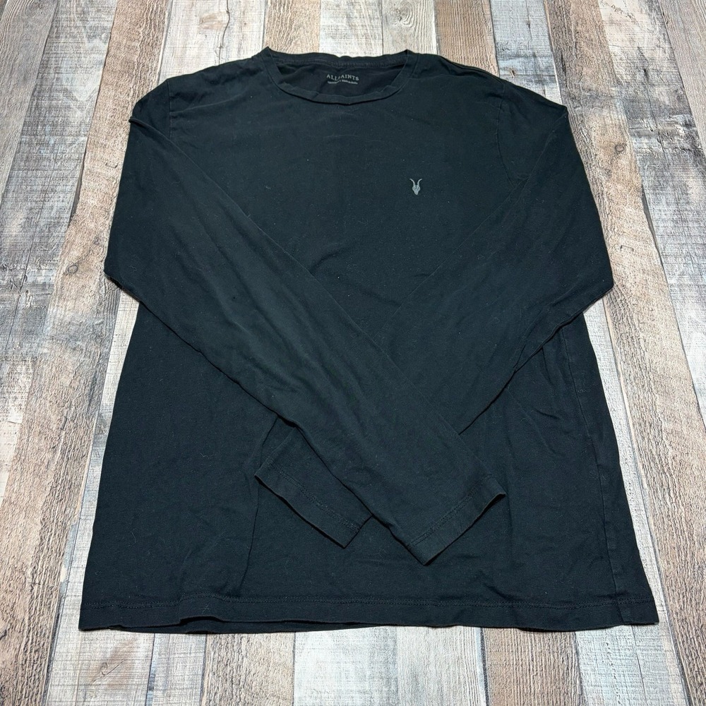 AllSaints Long Sleeve T-Shirt Mens Medium Black Ramskull Crew Neck Cotton Slim*
